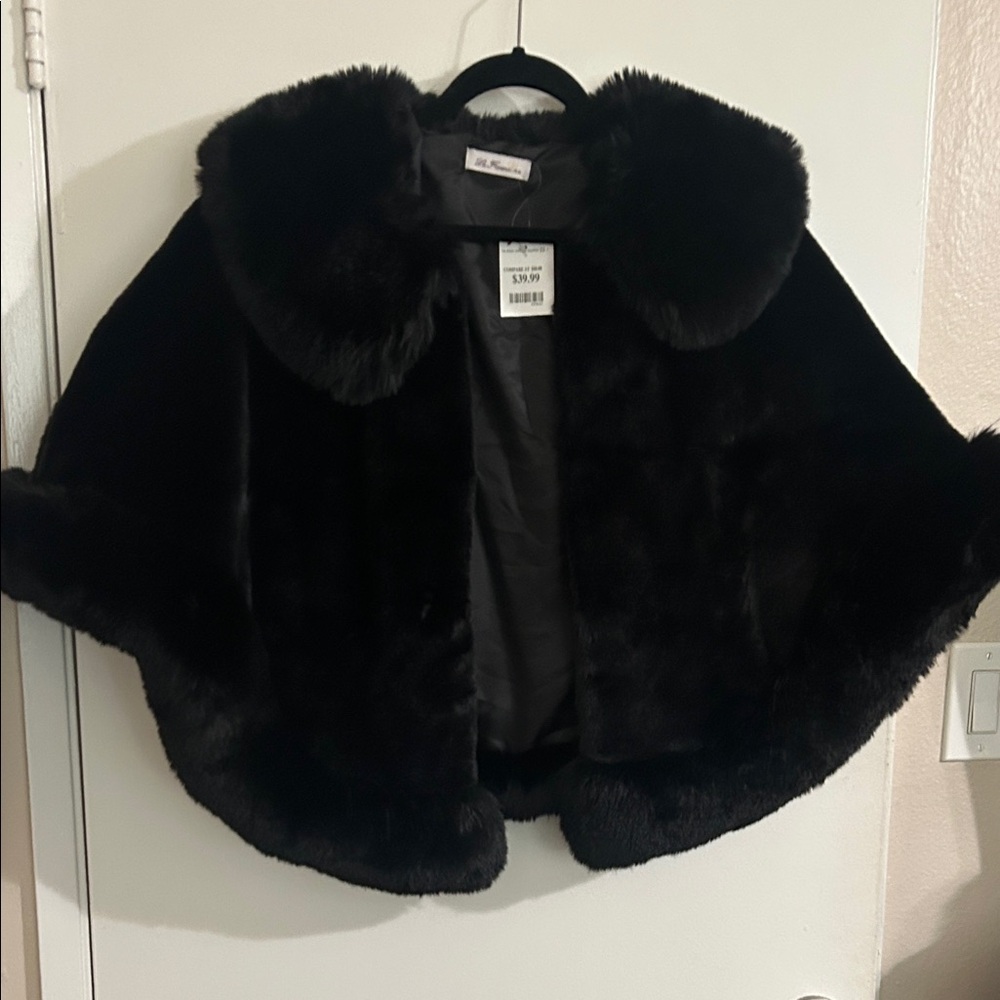 T.J.Maxx Women's Black Faux Fur Cape